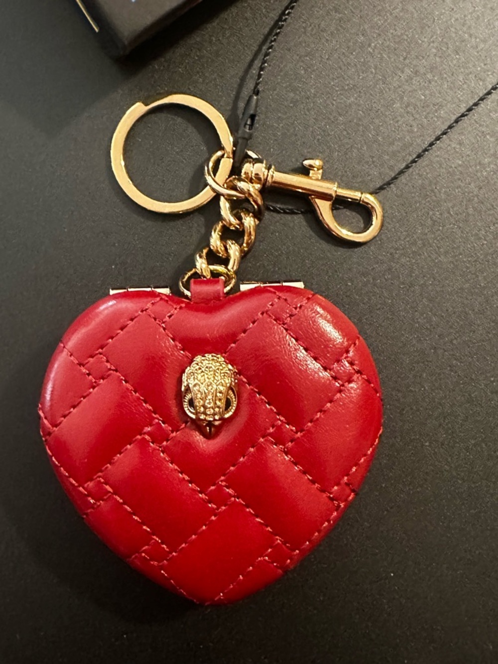 Kurt Geiger Red Quilted Heart Double Sided Keyring Mirror with Gold Hardware - Picture 5 of 9